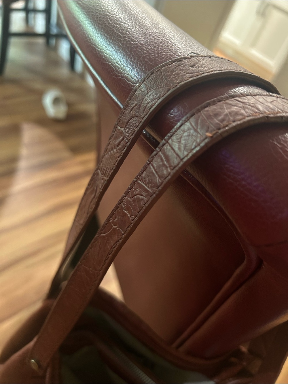American Leather Embossed Leather Shoulder Bag in Chestnut - Picture 9 of 11